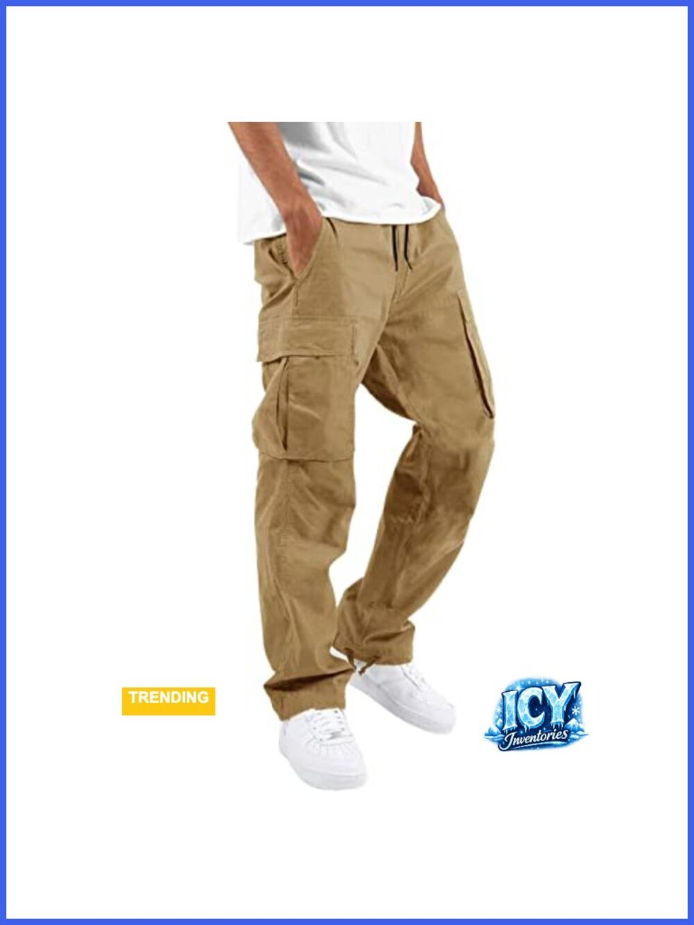 Cotton Blend Cargo Pants Joggers with Drawstring Elastic Waist 6 Pockets - Picture 1 of 6